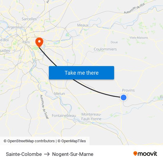 Sainte-Colombe to Nogent-Sur-Marne map