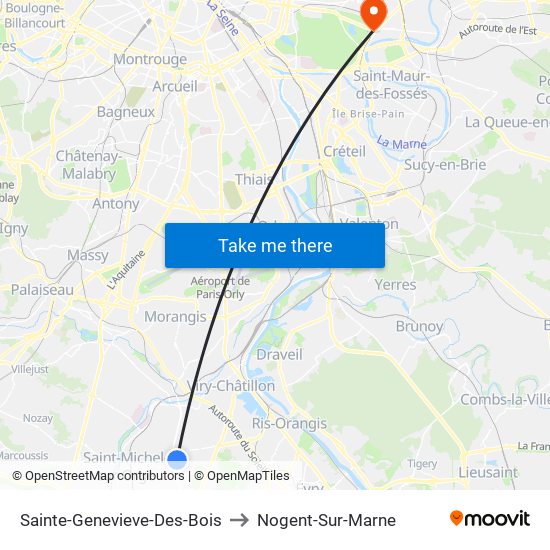 Sainte-Genevieve-Des-Bois to Nogent-Sur-Marne map