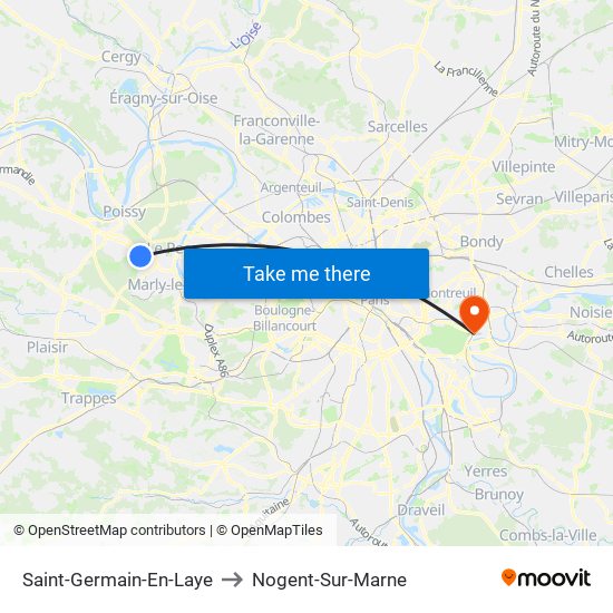 Saint-Germain-En-Laye to Nogent-Sur-Marne map