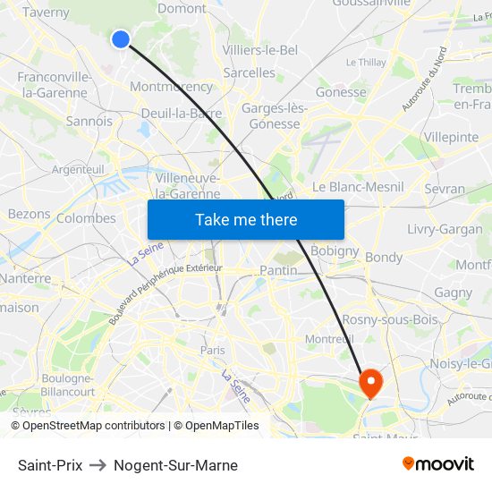 Saint-Prix to Nogent-Sur-Marne map