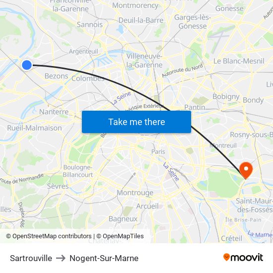 Sartrouville to Nogent-Sur-Marne map