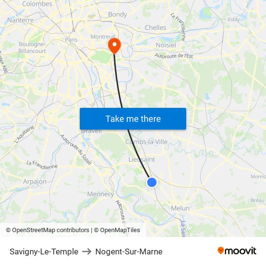 Savigny-Le-Temple to Nogent-Sur-Marne map