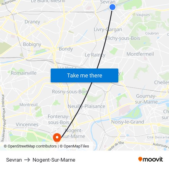 Sevran to Nogent-Sur-Marne map