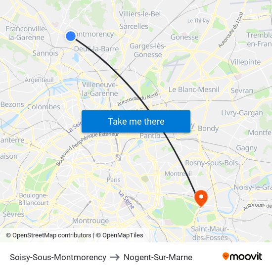 Soisy-Sous-Montmorency to Nogent-Sur-Marne map