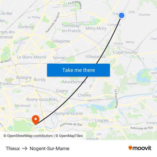 Thieux to Nogent-Sur-Marne map