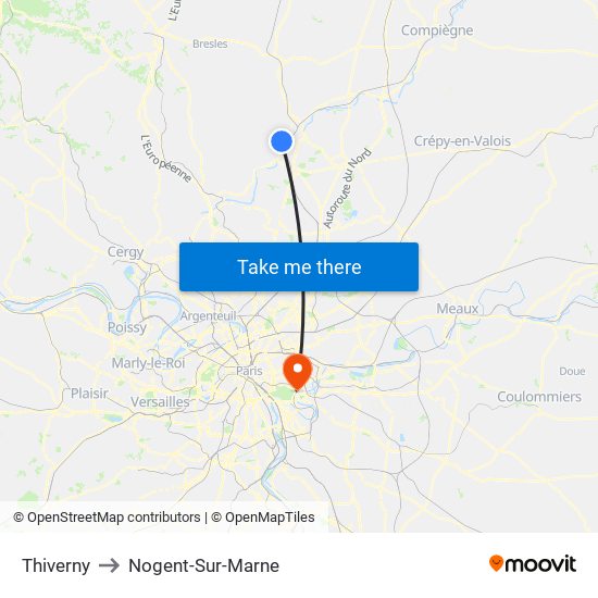 Thiverny to Nogent-Sur-Marne map