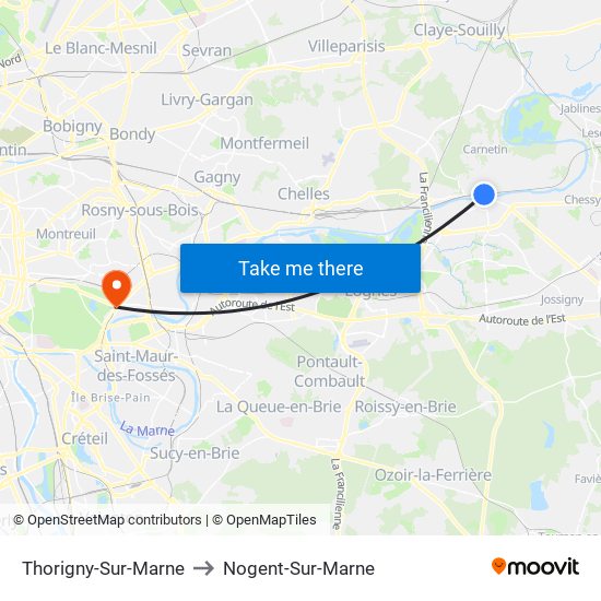 Thorigny-Sur-Marne to Nogent-Sur-Marne map