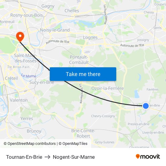 Tournan-En-Brie to Nogent-Sur-Marne map