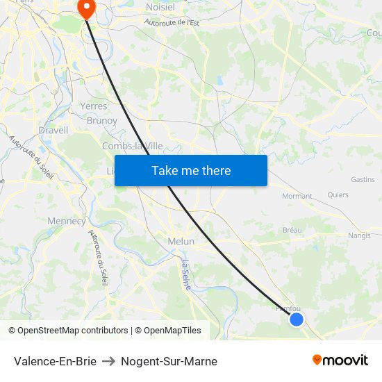 Valence-En-Brie to Nogent-Sur-Marne map
