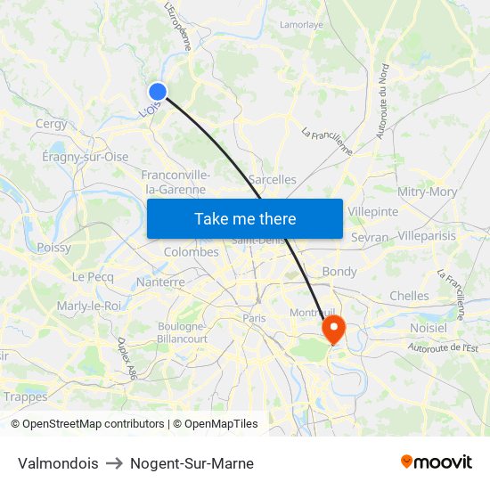 Valmondois to Nogent-Sur-Marne map