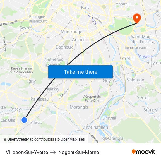 Villebon-Sur-Yvette to Nogent-Sur-Marne map