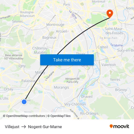 Villejust to Nogent-Sur-Marne map