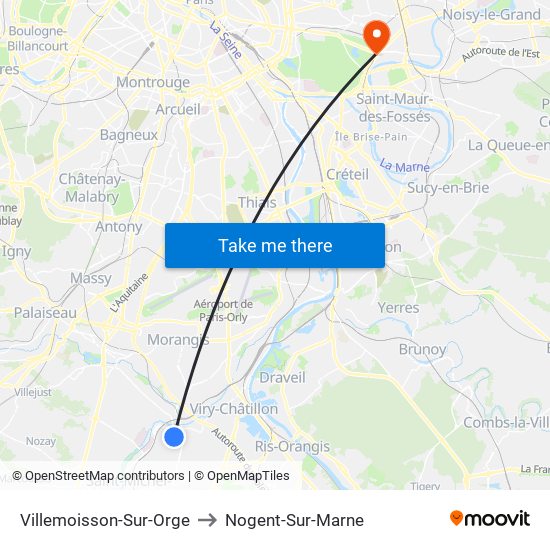 Villemoisson-Sur-Orge to Nogent-Sur-Marne map