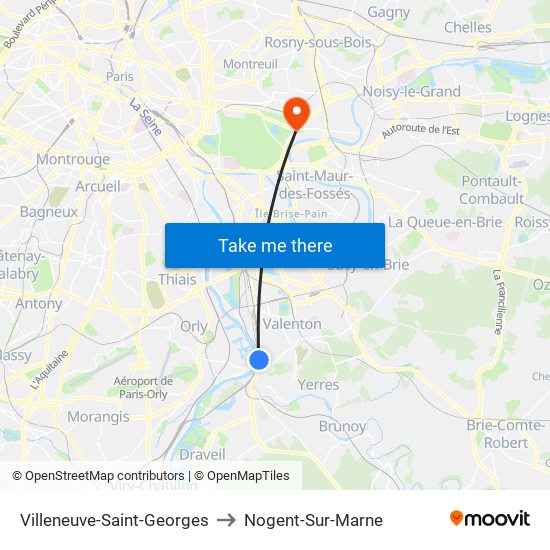 Villeneuve-Saint-Georges to Nogent-Sur-Marne map