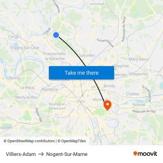 Villiers-Adam to Nogent-Sur-Marne map