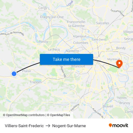 Villiers-Saint-Frederic to Nogent-Sur-Marne map