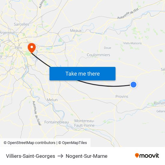 Villiers-Saint-Georges to Nogent-Sur-Marne map