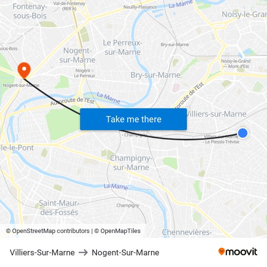 Villiers-Sur-Marne to Nogent-Sur-Marne map