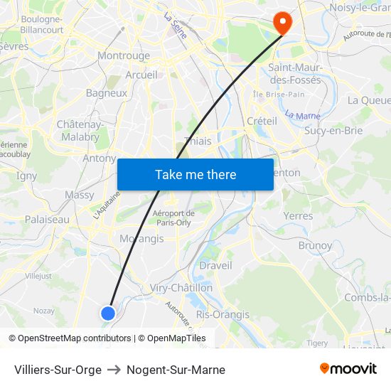 Villiers-Sur-Orge to Nogent-Sur-Marne map