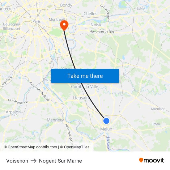 Voisenon to Nogent-Sur-Marne map