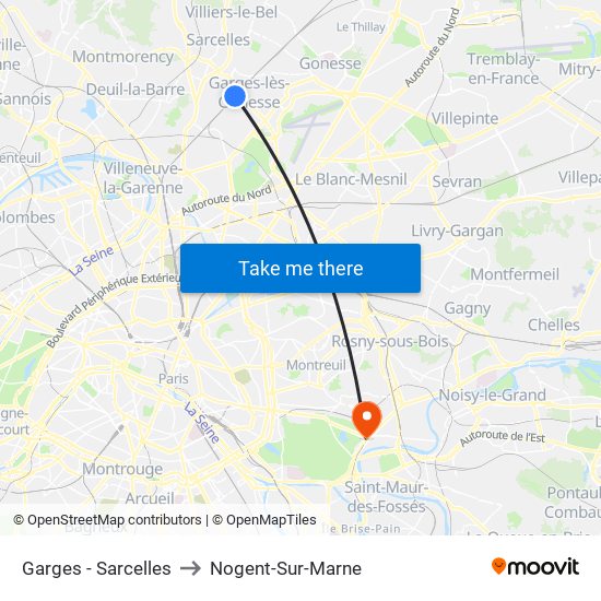 Garges - Sarcelles to Nogent-Sur-Marne map