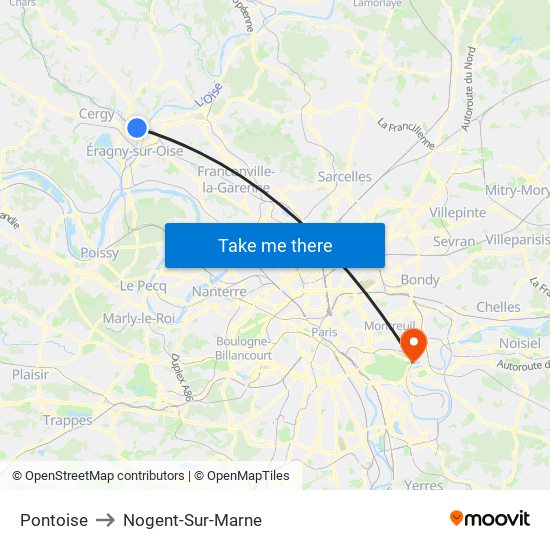 Pontoise to Nogent-Sur-Marne map