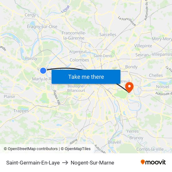 Saint-Germain-En-Laye to Nogent-Sur-Marne map