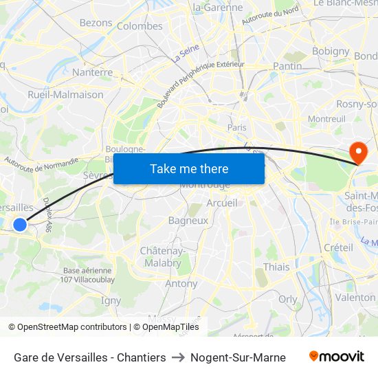 Gare de Versailles - Chantiers to Nogent-Sur-Marne map