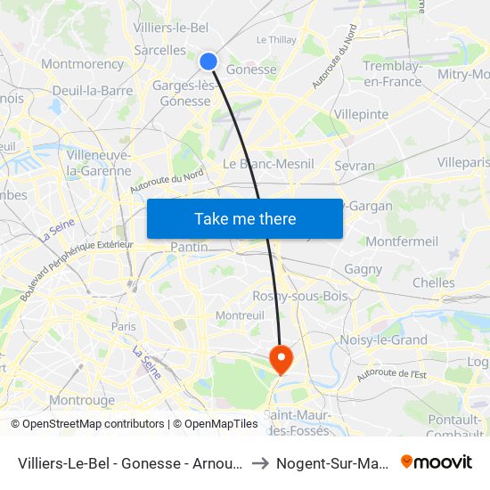 Villiers-Le-Bel - Gonesse - Arnouville to Nogent-Sur-Marne map