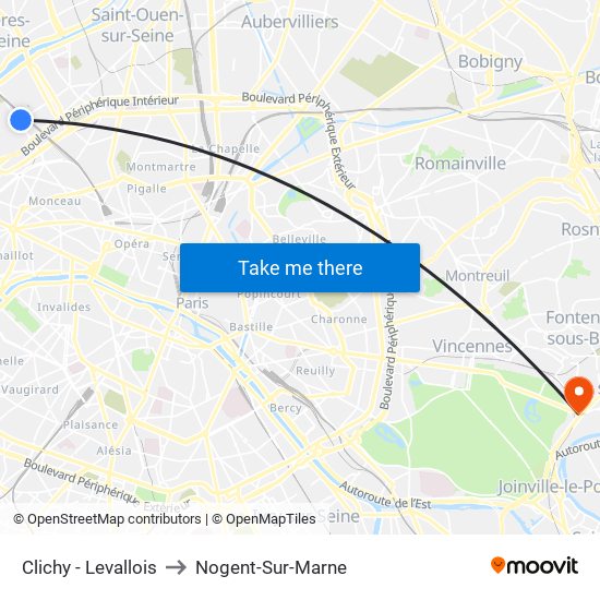 Clichy - Levallois to Nogent-Sur-Marne map