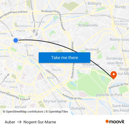 Auber to Nogent-Sur-Marne map