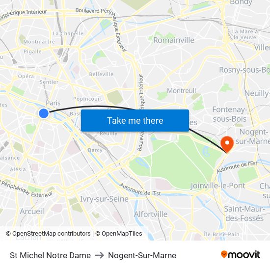 St Michel Notre Dame to Nogent-Sur-Marne map
