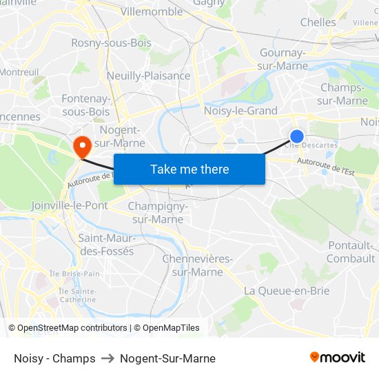 Noisy - Champs to Nogent-Sur-Marne map