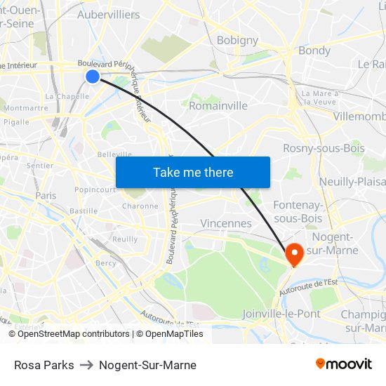 Rosa Parks to Nogent-Sur-Marne map