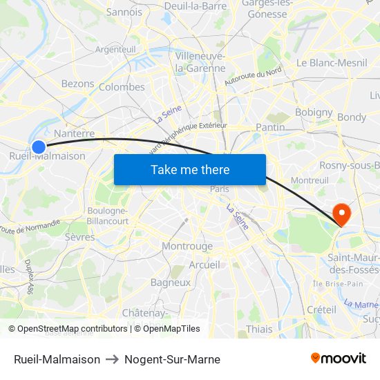 Rueil-Malmaison to Nogent-Sur-Marne map