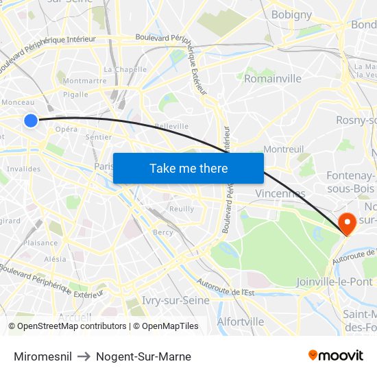 Miromesnil to Nogent-Sur-Marne map