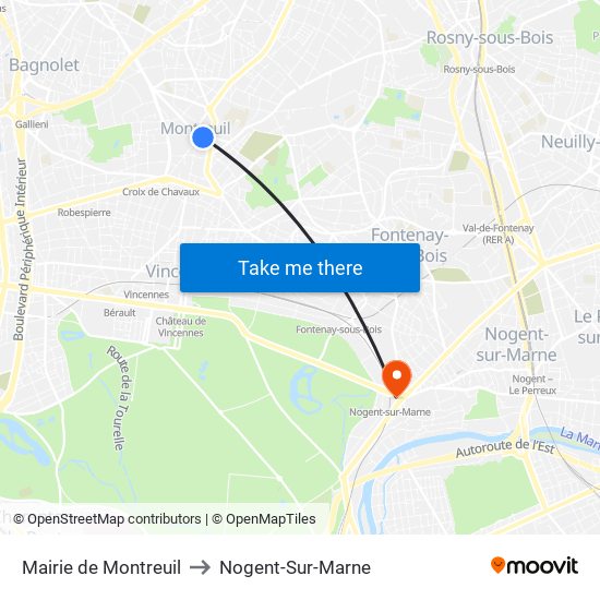 Mairie de Montreuil to Nogent-Sur-Marne map