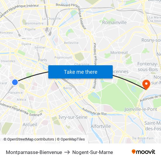 Montparnasse-Bienvenue to Nogent-Sur-Marne map
