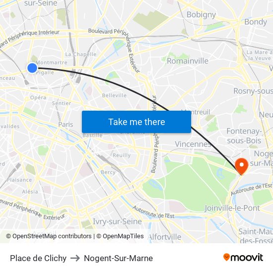 Place de Clichy to Nogent-Sur-Marne map