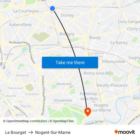 Le Bourget to Nogent-Sur-Marne map