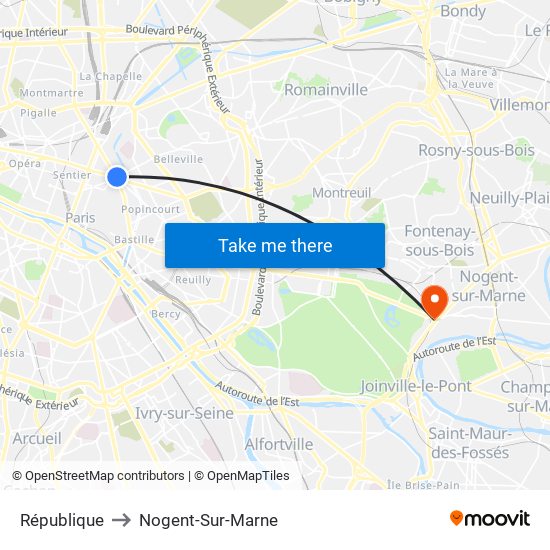 République to Nogent-Sur-Marne map