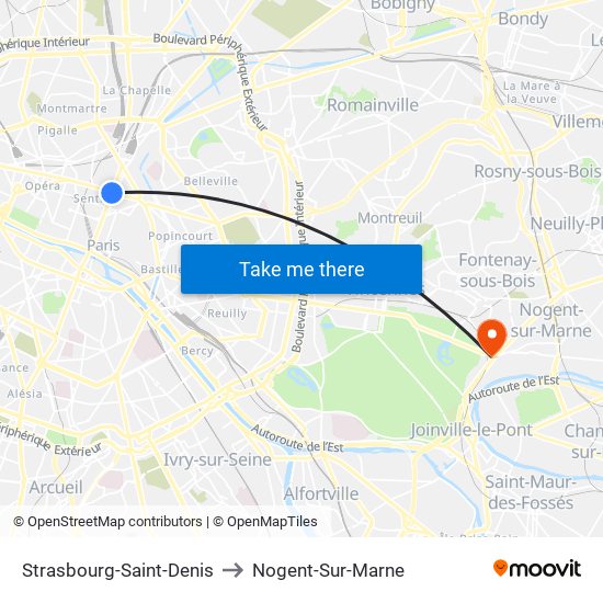 Strasbourg-Saint-Denis to Nogent-Sur-Marne map