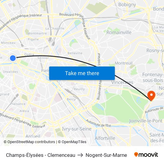 Champs-Élysées - Clemenceau to Nogent-Sur-Marne map