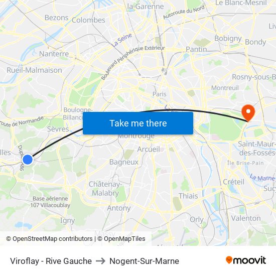 Viroflay - Rive Gauche to Nogent-Sur-Marne map