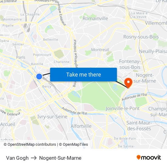 Van Gogh to Nogent-Sur-Marne map