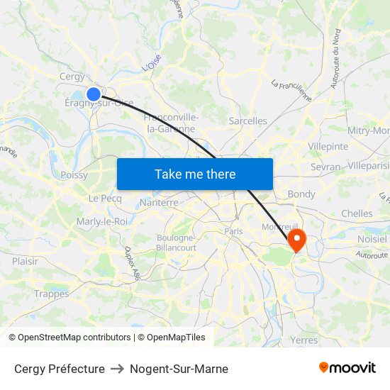 Cergy Préfecture to Nogent-Sur-Marne map