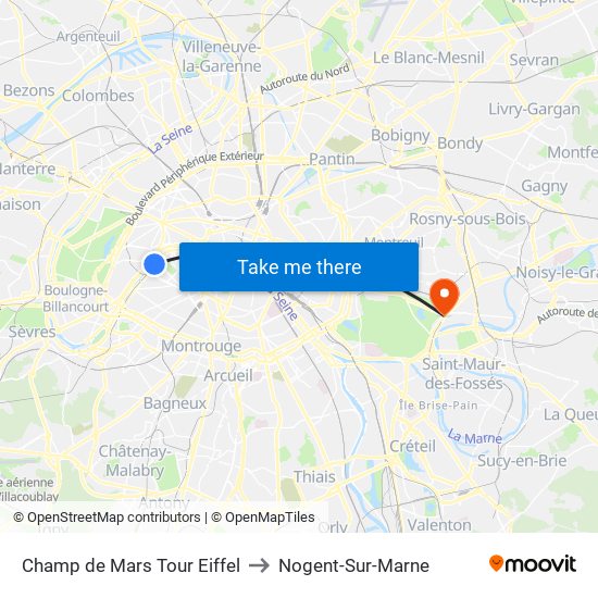Champ de Mars Tour Eiffel to Nogent-Sur-Marne map