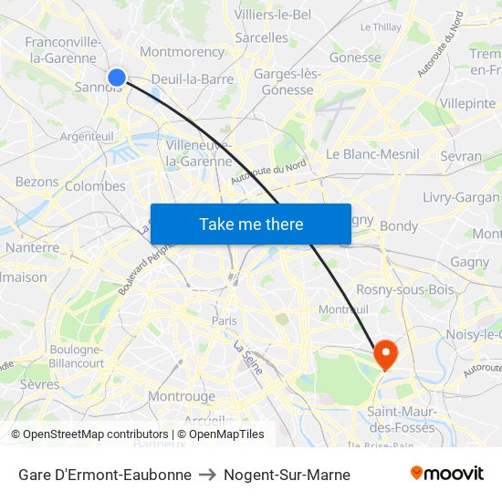 Gare D'Ermont-Eaubonne to Nogent-Sur-Marne map