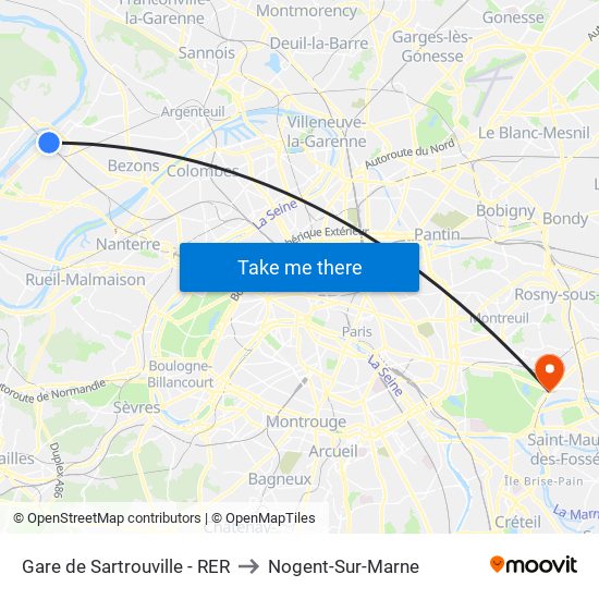 Gare de Sartrouville - RER to Nogent-Sur-Marne map