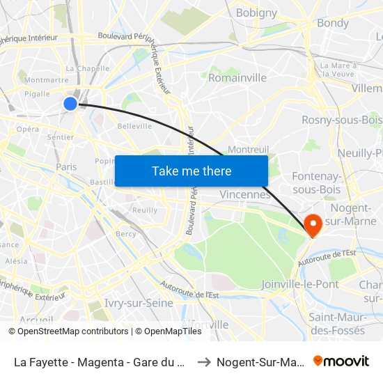 La Fayette - Magenta - Gare du Nord to Nogent-Sur-Marne map